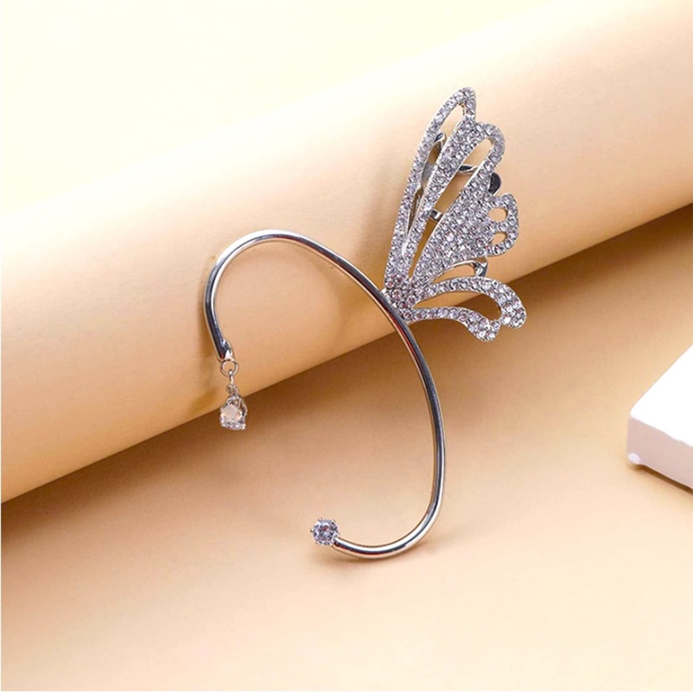 Shimmering Silver Pavé Butterfly Fairy Goddess Festival Ear Cuff - Picture 3 of 7